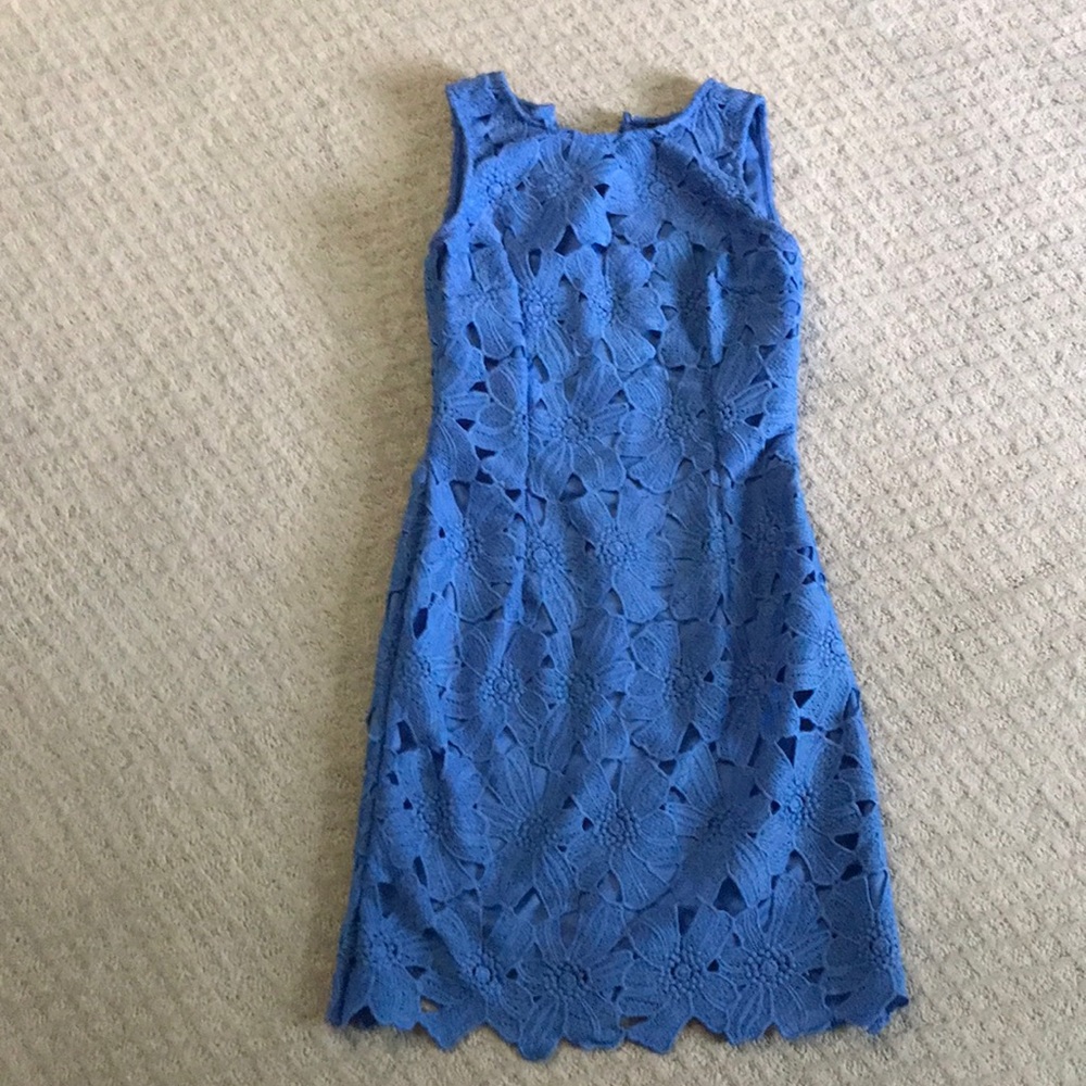 Blue Floral Lace Sheath Dress